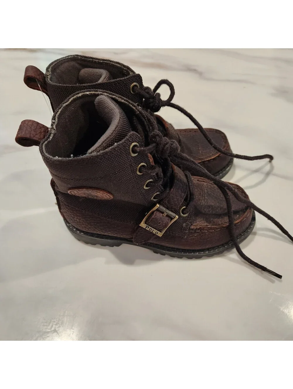 Polo Ralph Lauren Kids Brown Leather Ankle Boots Size 12 Little Kid